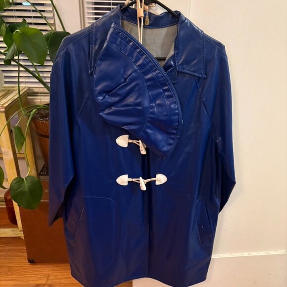 1970s Set Sperry Topsider Navy Blue Raincoat & Hat size M/L Unisex - Picture 1 of 10